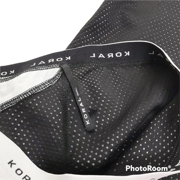 Koral solid black leggings with white waistband and upper side white mesh cutout - Picture 5 of 5